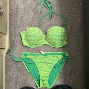 Lime green lace padded swimsuit
